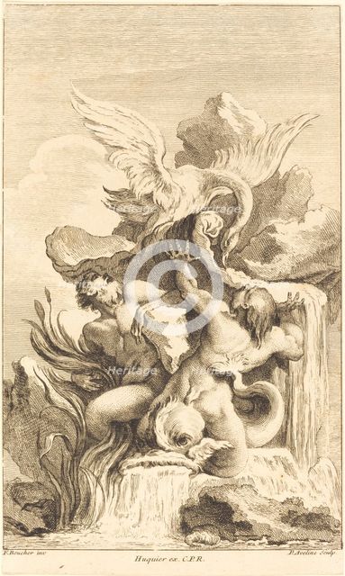 Two Tritons and a Swan, in or after 1736. Creator: Pierre Alexandre Aveline.