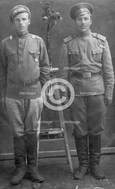 Two unknown soldiers., early 20th century. Creator: B. Gusak.