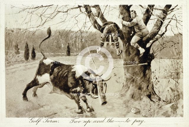 'Two up and the ... to pay', humorous scene on a golf course. Creator: Unknown.