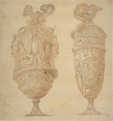 Two Urns Decorated with Human Figures, Animals and Garlands., n.d.. Creator: Unknown