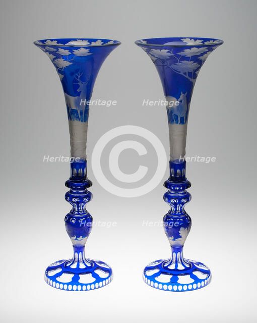 Two Vases, Bohemia, Mid 19th century. Creator: Bohemia Glass.