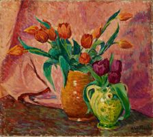 Two Vases with Tulips, 1915. Creator: Alfred William Finch