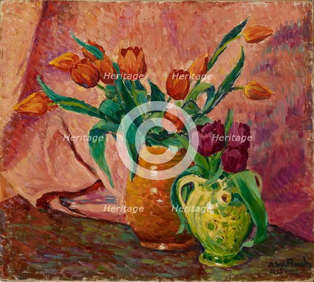 Two Vases with Tulips, 1915. Creator: Alfred William Finch.