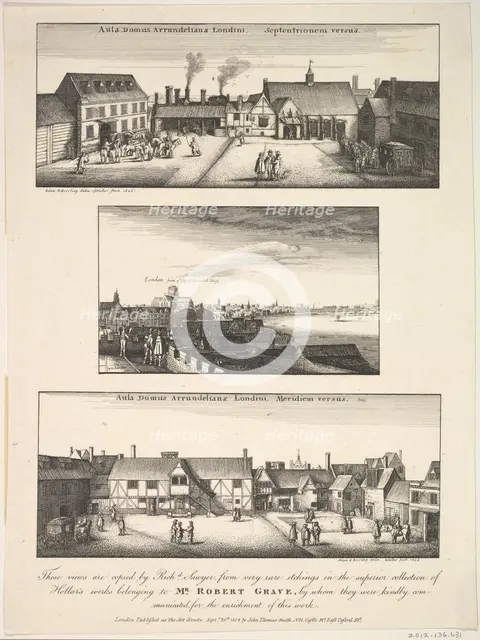 Two Views of Arundel House and London and the Thames as seen from the roof of Arundel Hous..., 1808. Creator: Richard Sayer.
