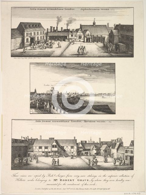 Two Views of Arundel House and London and the Thames as seen from the roof of Arundel Hous..., 1808. Creator: Richard Sayer.