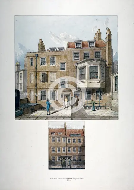 Two views of houses in Bell Yard, Chancery Lane, London, 1818.                  Artist: Robert Blemmell Schnebbelie