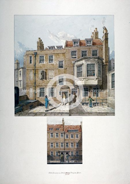 Two views of houses in Bell Yard, Chancery Lane, London, 1818.                  Artist: Robert Blemmell Schnebbelie