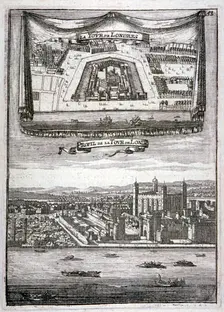 Two views of the Tower of London with boats on the River Thames, c1790. Artist: Anon