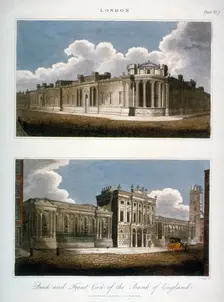 Two views of the Bank of England, City of London, 1814. Artist: J Pass