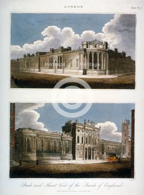 Two views of the Bank of England, City of London, 1814.                         Artist: J Pass
