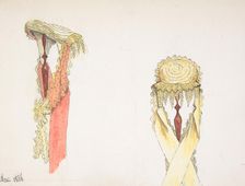 Two Views (Side and Front) of a Hat on a Stand, 1866. Creator: Auguste Félix