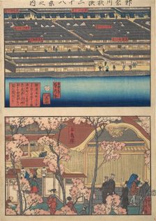 Two Views: Waterfront at Kaigan-cho, 3-chome and 4-chome, and the Entrance to t..., 4th month, 1860. Creator: Sadahide Utagawa