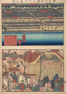 Two Views: Waterfront at Kaigan-cho, 3-chome and 4-chome, and the Entrance to t..., 4th month, 1860. Creator: Sadahide Utagawa