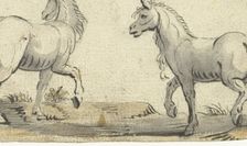 Two walking horses walking from the side, c.1615. Creator: Gerard ter Borch I