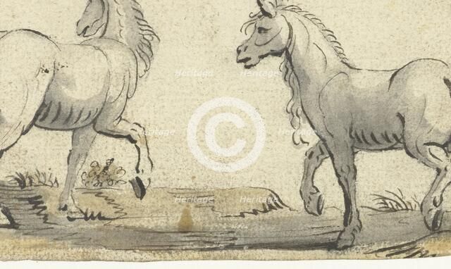 Two walking horses walking from the side, c.1615. Creator: Gerard ter Borch I.