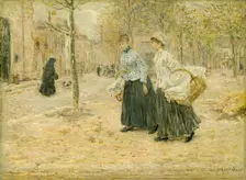Two Washerwomen Crossing a Small Park in Paris, c. 1890. Creator: Jean Francois Raffaelli