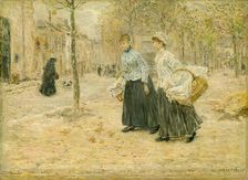 Two Washerwomen Crossing a Small Park in Paris, c. 1890. Creator: Jean Francois Raffaelli