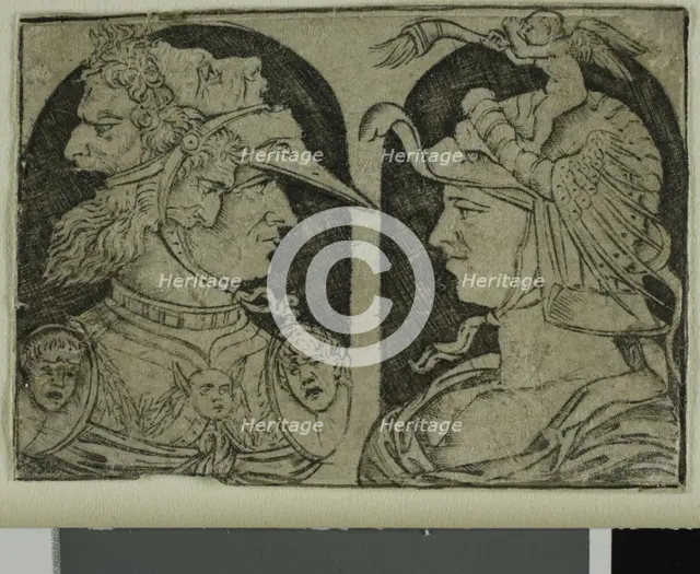 Two Warriors, One with a Winged Genie on His Helmet, 1475/1500. Creator: School of Maso Finiguerra Italian, 1426-1464.