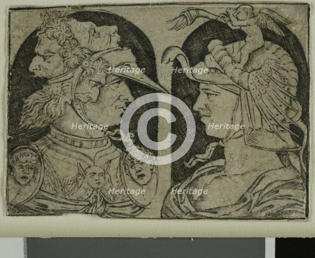 Two Warriors, One with a Winged Genie on His Helmet, 1475/1500. Creator: School of Maso Finiguerra Italian, 1426-1464.