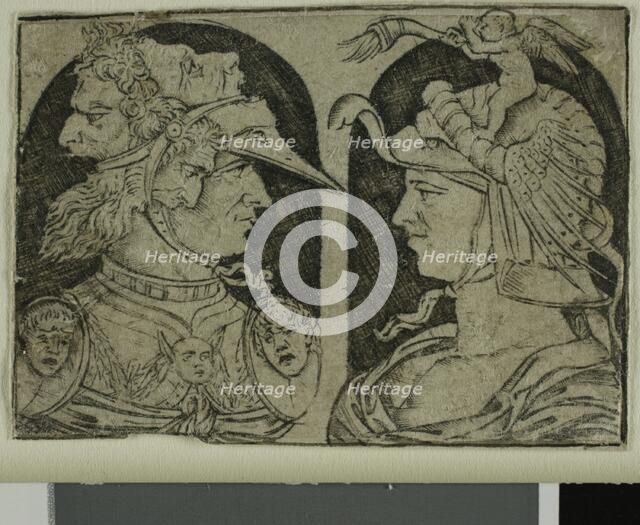 Two Warriors, One with a Winged Genie on His Helmet, 1475/1500. Creator: School of Maso Finiguerra Italian, 1426-1464.