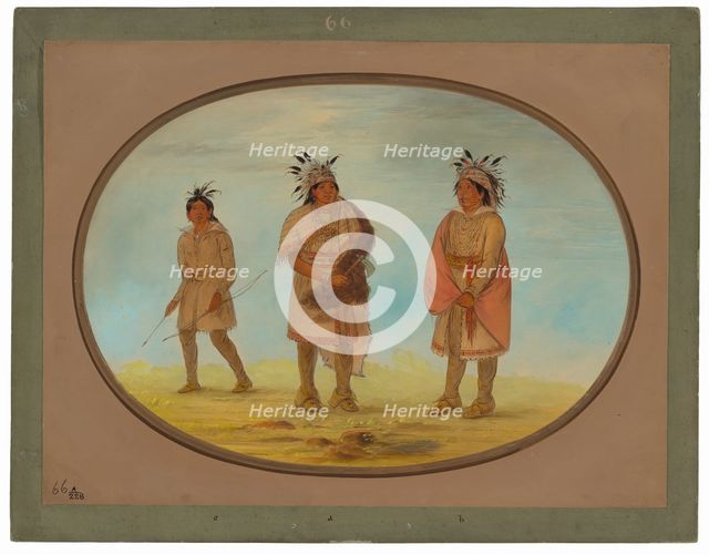 Two Weeah Warriors and a Woman, 1861/1869. Creator: George Catlin.