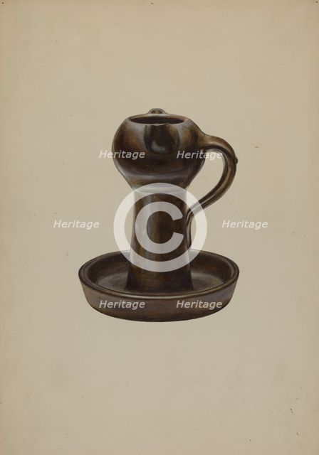 Two Wick Lamp, c. 1940. Creator: Henry Moran.