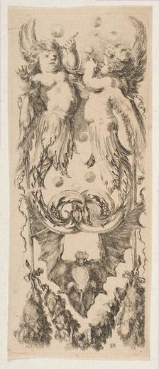 Two Winged Children with Bodies Turning into Ornament Blowing Bubbles, ca. 1653. Creator: Stefano della Bella