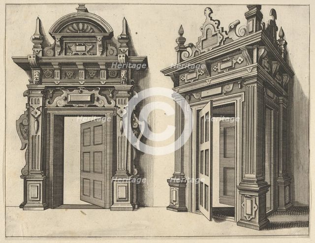 Two Wooden Portals from 'Verscheyden Schrynwerck (...)' ['Plusieurs Menuiseries (...)'], 1658. Creator: Paul Vredeman de Vries.