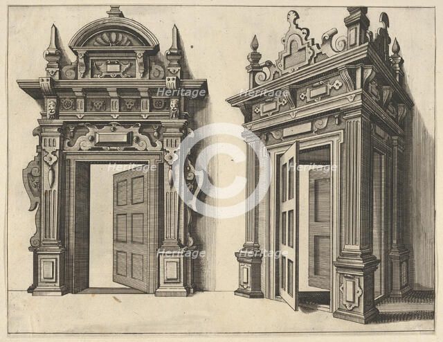 Two Wooden Portals from 'Verscheyden Schrynwerck (...)' ['Plusieurs Menuiseries (...)'], 1658. Creator: Paul Vredeman de Vries.