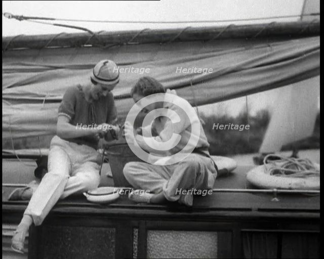 Two Women on a Boat on the River, 1933. Creator: British Pathe Ltd.