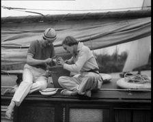 Two Women on a Boat on the River, 1933. Creator: British Pathe Ltd