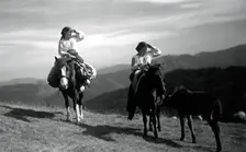 Two women on horseback, Bistrita Valley, Moldavia, north-east Romania, c1920-c1945. Artist: Adolph Chevalier