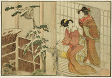 Two Women on Verandah on a Snowy Morning, from the illustrated book "Picture..., New Year, 1801. Creator: Kitagawa Utamaro