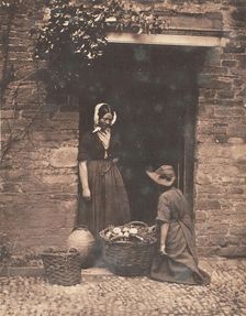 [Two Women, One Kneeling and One Standing, Looking into Basket Filled with Vegetables], 1853-56. Creator: John Dillwyn Llewelyn