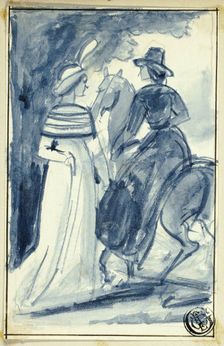 Two Women (One on Horseback) in Late 18th Century Dress, n.d. Creator: William Edward Frost