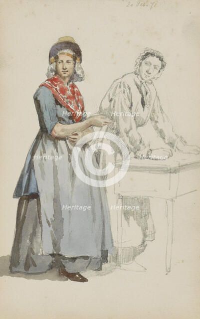 Two women at a table, 1871. Creator: Cornelis Springer.