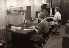 Two women at work in the wages office, Rowntree factory, York, Yorkshire, 1952