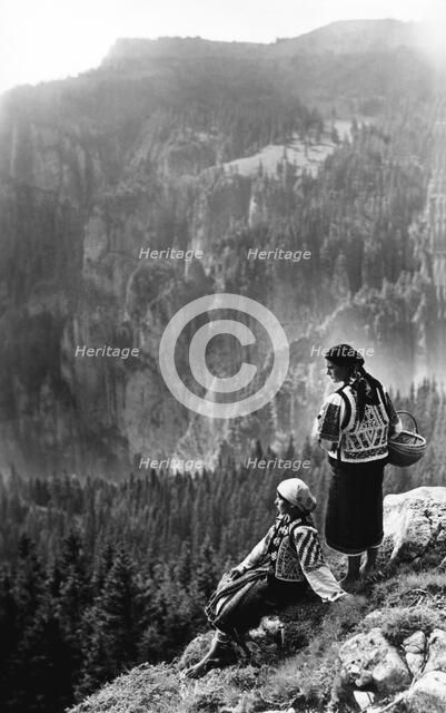 Two women admiring a view, Bistrita Valley, Moldavia, north-east Romania, c1920-c1945. Artist: Adolph Chevalier