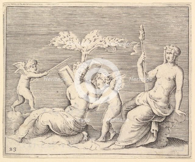 Two Women and Two Cupids, published ca. 1599-1622. Creator: Unknown.