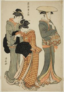 Two Women and a Maid, from the series "A Brocade of Eastern Manners (Fuzoku..., c. 1783/84. Creator: Torii Kiyonaga