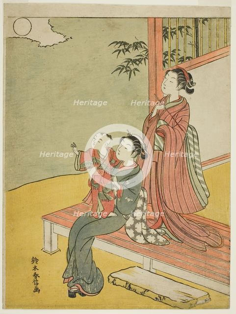 Two Women and a Child Viewing the Full Moon, c. 1767/68. Creator: Suzuki Harunobu.