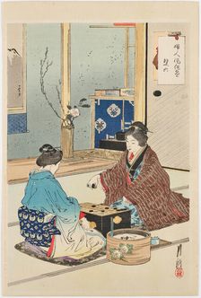 Two women are playing Go. From the series "Fujin fuzoku ga" (manners and customs of women), 1891. Creator: Gekko, Ogata (1859-1920)