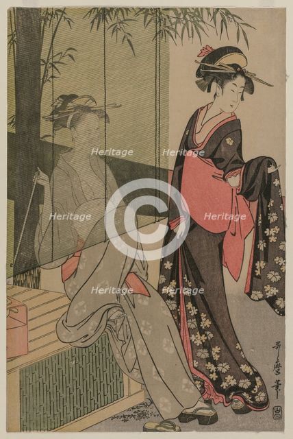 Two Women by a Bamboo Blind, c. 1797 or 1798. Creator: Kitagawa Utamaro (Japanese, 1753?-1806).