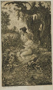 Two Women Bathing at Water's Edge, from Revue Fantaisiste, 1861. Creator: Rodolphe Bresdin