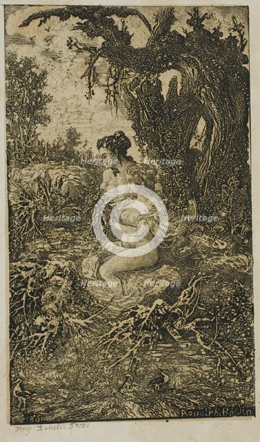 Two Women Bathing at Water's Edge, from Revue Fantaisiste, 1861. Creator: Rodolphe Bresdin.