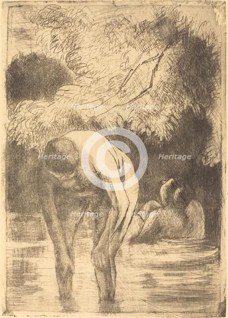 Two Women Bathing (Les deux baigneuses), 1895. Creator: Camille Pissarro.