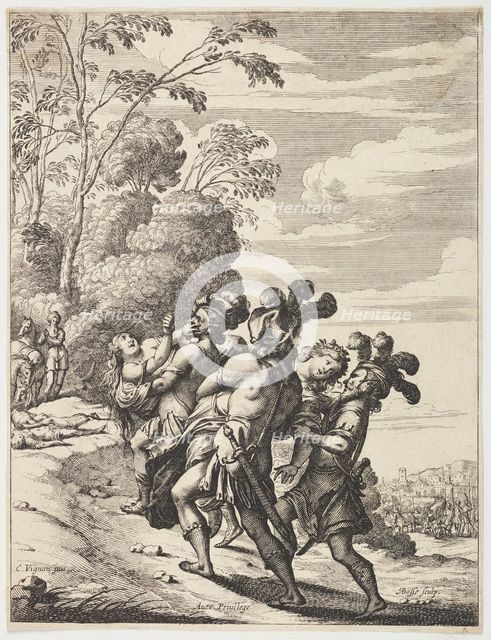 Two women being abducted by three masked men, 1639. Creator: Abraham Bosse.