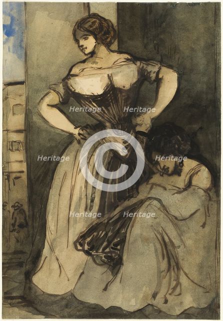 Two Women, c. 1840. Creator: Constantin Guys.