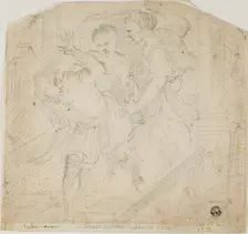 Two Women Chasing a Man, 17th century. Creators: Lodovico Carracci, Domenico Fiasella