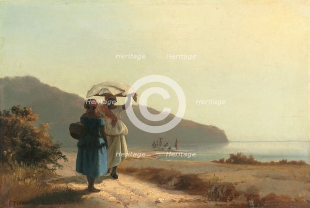 Two Women Chatting by the Sea, St. Thomas, 1856. Creator: Camille Pissarro.